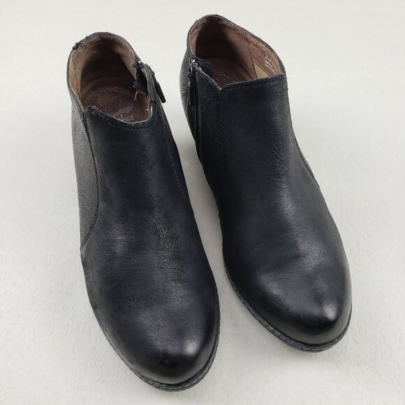 Dansko Luann Wedge Ankle Boot Womens 9.5-10 40 EU Black Leather Floral Side Zip - Picture 2 of 13